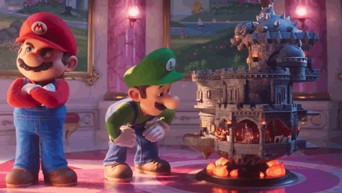Mario And Luigi Standing Next To Each Other GIF
