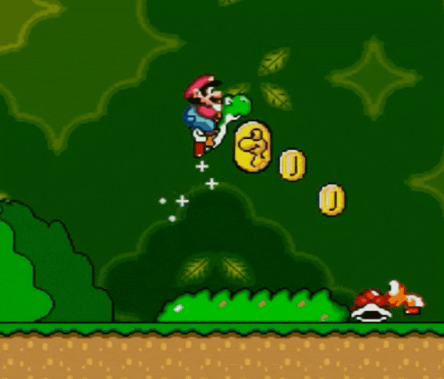 Mario and Yoshi Playing Video Game