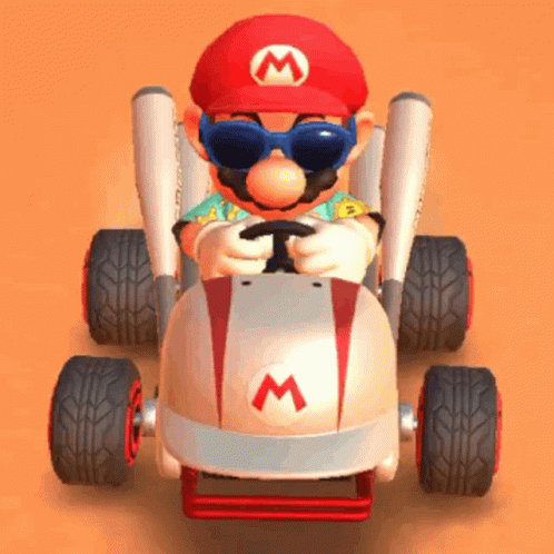 Mario In Sunglasses Driving Kart With Letter M GIF