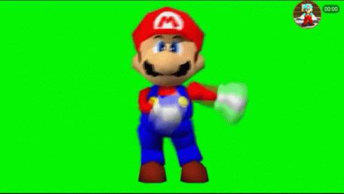 Mario Is Standing In Front Of A Green Screen And Holding A Sword . GIF