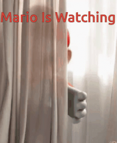 Mario Is Watching Behind Curtains GIF