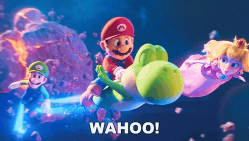 Mario Luigi and Princess Peach Flying Saying Wahoo