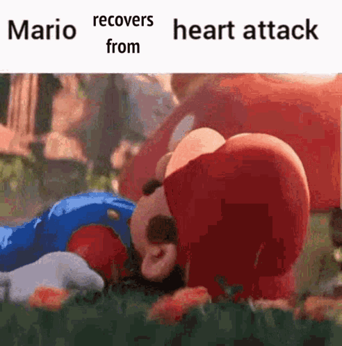 Mario Recovers From A Heart Attack In A Video Game While Laying In The Grass . GIF