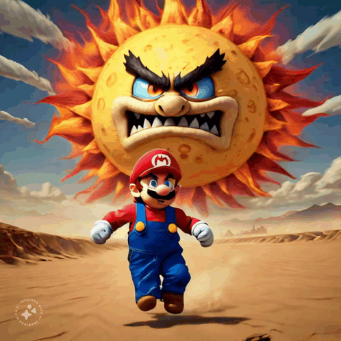 Mario Running In Front Of Angry Sun GIF