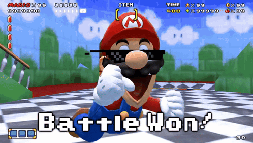 Mario Wearing Sunglasses Battle Won
