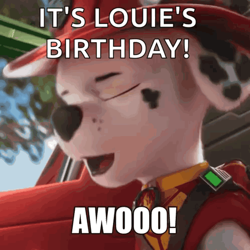 Marshall From Paw Patrol Says It's Louie's Birthday GIF