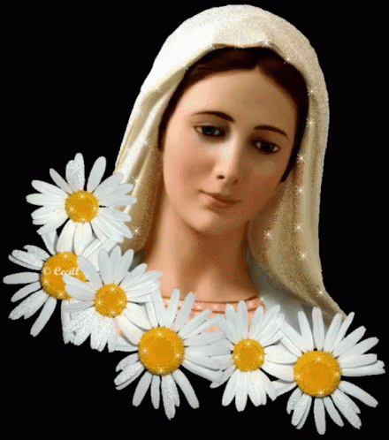 Mary Statue With Daisies GIF