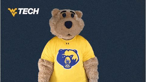 Mascot Bear in Yellow Shirt With Blue Bear