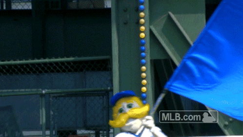 Mascot Holding Blue MLB Flag