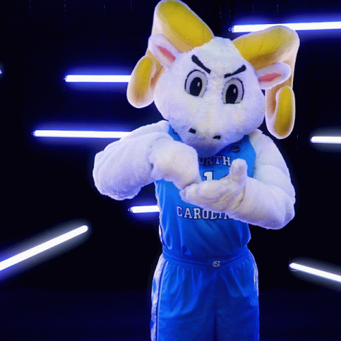 Mascot in Blue Jersey Saying North Carolina