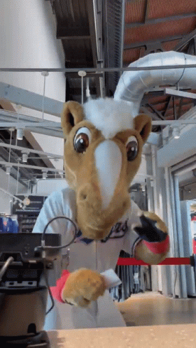 Mascot in Chef Outfit Standing in Front of Blender