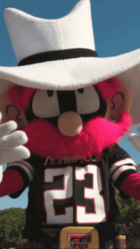 Mascot in Cowboy Hat and Texas Tech Jersey
