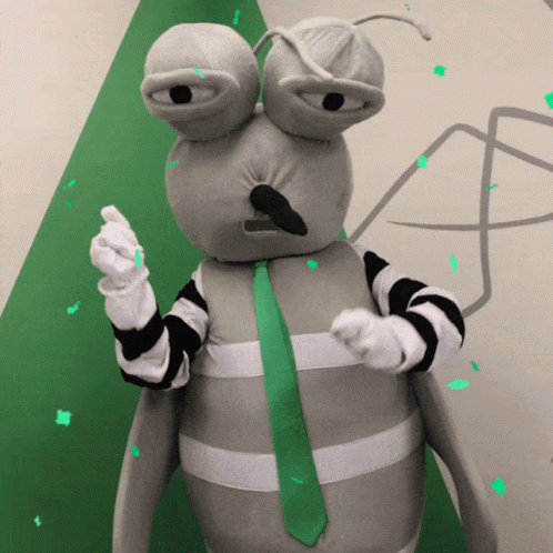 Mascot in Gray and White Striped Outfit and Tie