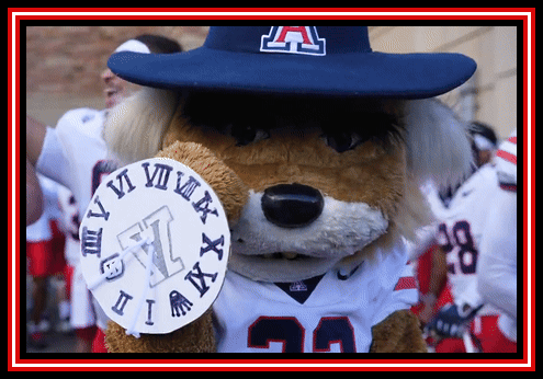Mascot in Hat Holding Clock Saying XII