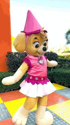 Mascot In Pink Top And Pink Hat GIF