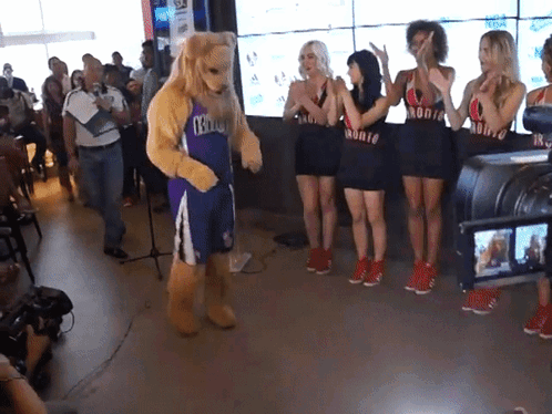 Mascot In Purple Jersey Saying Kings GIF