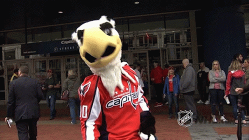 Mascot In Red And White Capitals Jersey GIF
