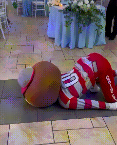 Mascot in Red and White Striped Outfit With Number 10