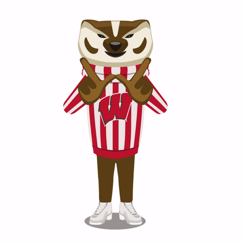 Mascot in Red and White Striped Shirt With Letter W