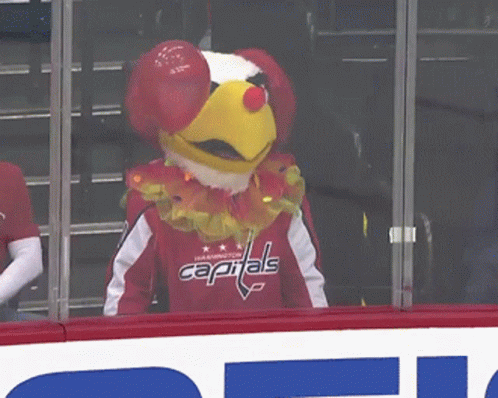 Mascot in Red Capitals Jersey