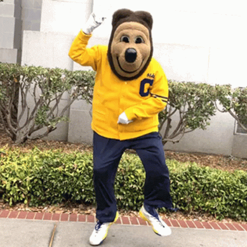Mascot In Yellow Jacket With Letter C GIF