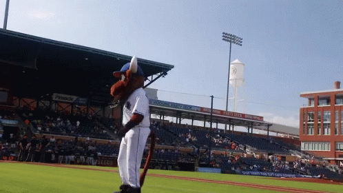 Mascot on Baseball Field in Front of Pennzoil Stadium
