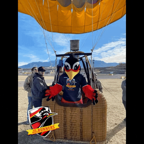 Mascot On Hot Air Balloon Lift Off GIF