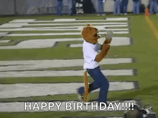 Mascot Running on Football Field Saying Happy Birthday