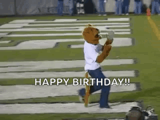 Mascot Running On Football Field Saying Happy Birthday GIF