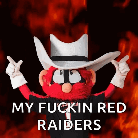 Mascot Saying My Fuckin Red Raiders with Fire