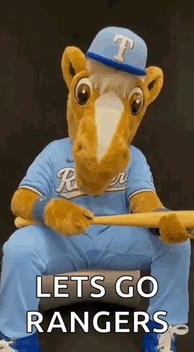 Mascot Sitting on Chair Holding Baseball Bat