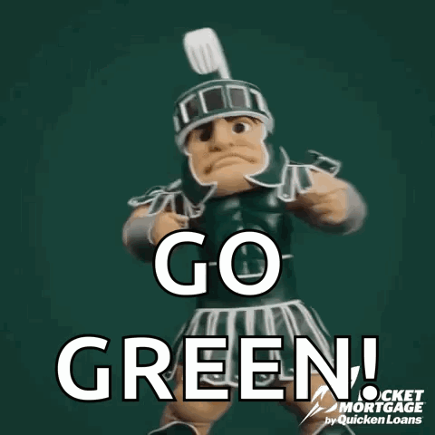 Mascot Standing in Front of Go Green Sign