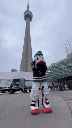 Mascot Standing in Front of Toronto Skyscraper