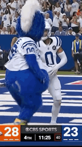 Mascot Standing Next to Football Player on Field