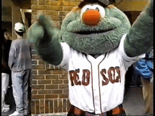 Mascot Waving in Red Sox Jersey