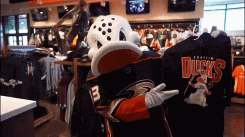 Mascot Wearing Anaheim Ducks Jersey GIF