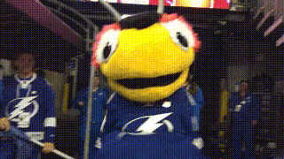 Mascot Wearing Lightning Jersey Holding Stick GIF