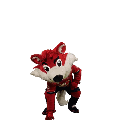 Mascot Wearing Red and Blue Striped Shirt