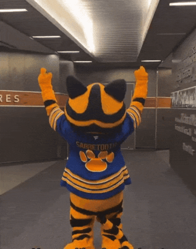 Mascot Wearing Sabertooths Blue Shirt GIF