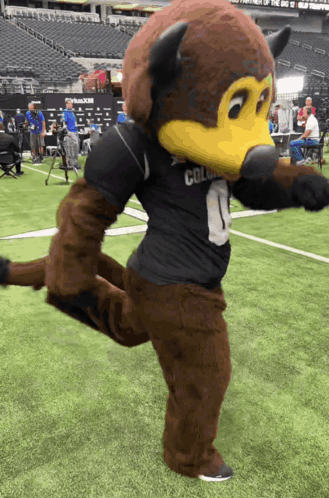 Mascot With Number 1 on Shirt Standing on Field