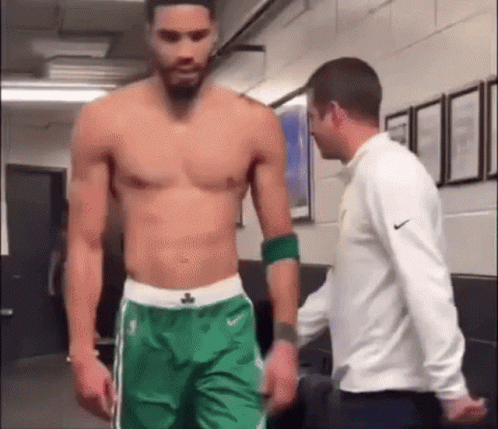 Masculine Jayson Tatum Walking Handshake Clap GIF