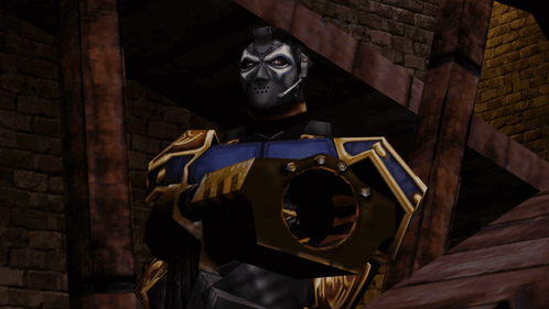 Masked Video Game Character Holding Shield GIF