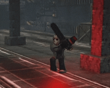Masked Video Game Character Walking on Train Track