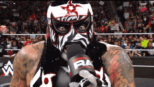 Masked Wrestler Holding Microphone Saying Raw GIF