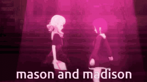 Mason And Madison Are Standing Next To Each Other On A Stage In A Dark Room . GIF