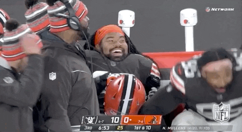 Mason Rudolph Myles Garrett Smiling GIF