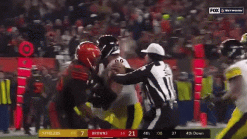 Mason Rudolph Myles Garrett Swing Helmet GIF