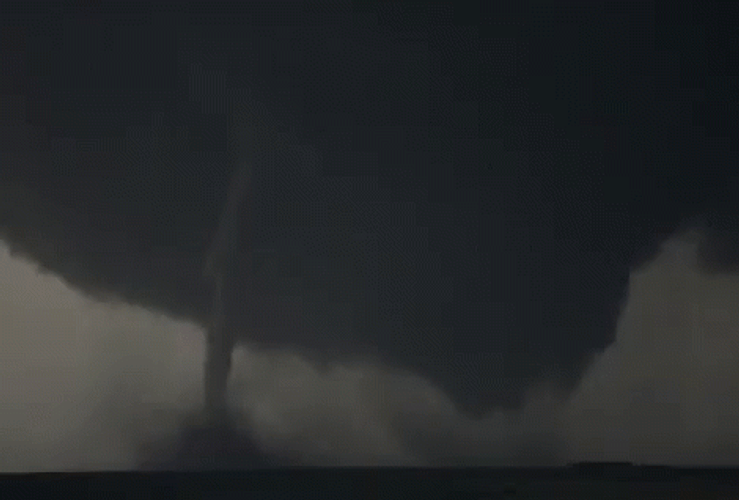 Massive Twister Forming Dark Sky Lightning Strike GIF