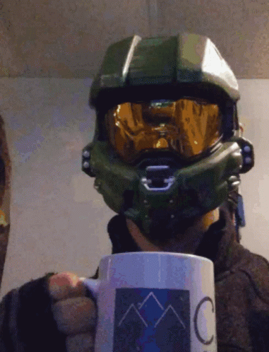 Guy Wearing Master Chief Helmet GIF