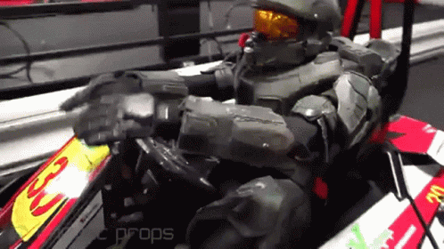 Master Chief Riding Bumper Car GIF